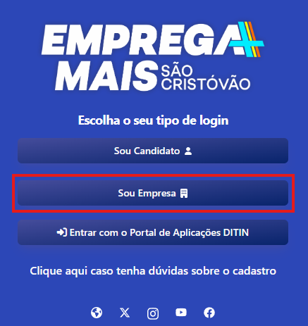 Opção Sou Empresa no login